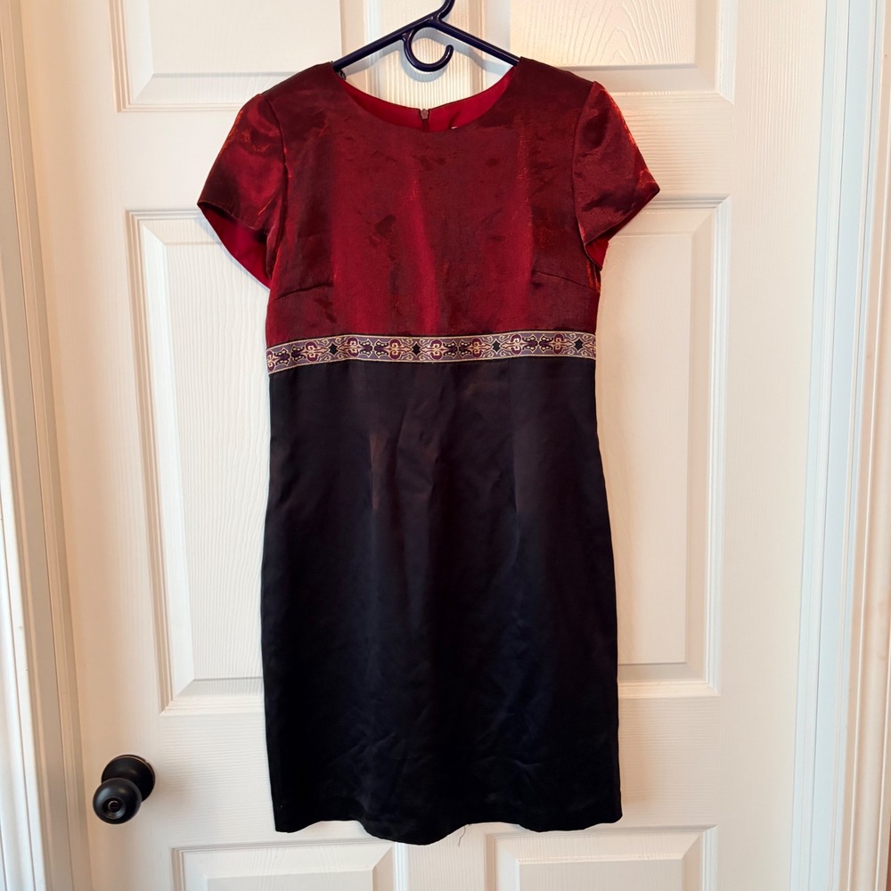 Vintage Taurus II Red Black Colorblock Dress Short Sleeve Union Made USA Size 8P